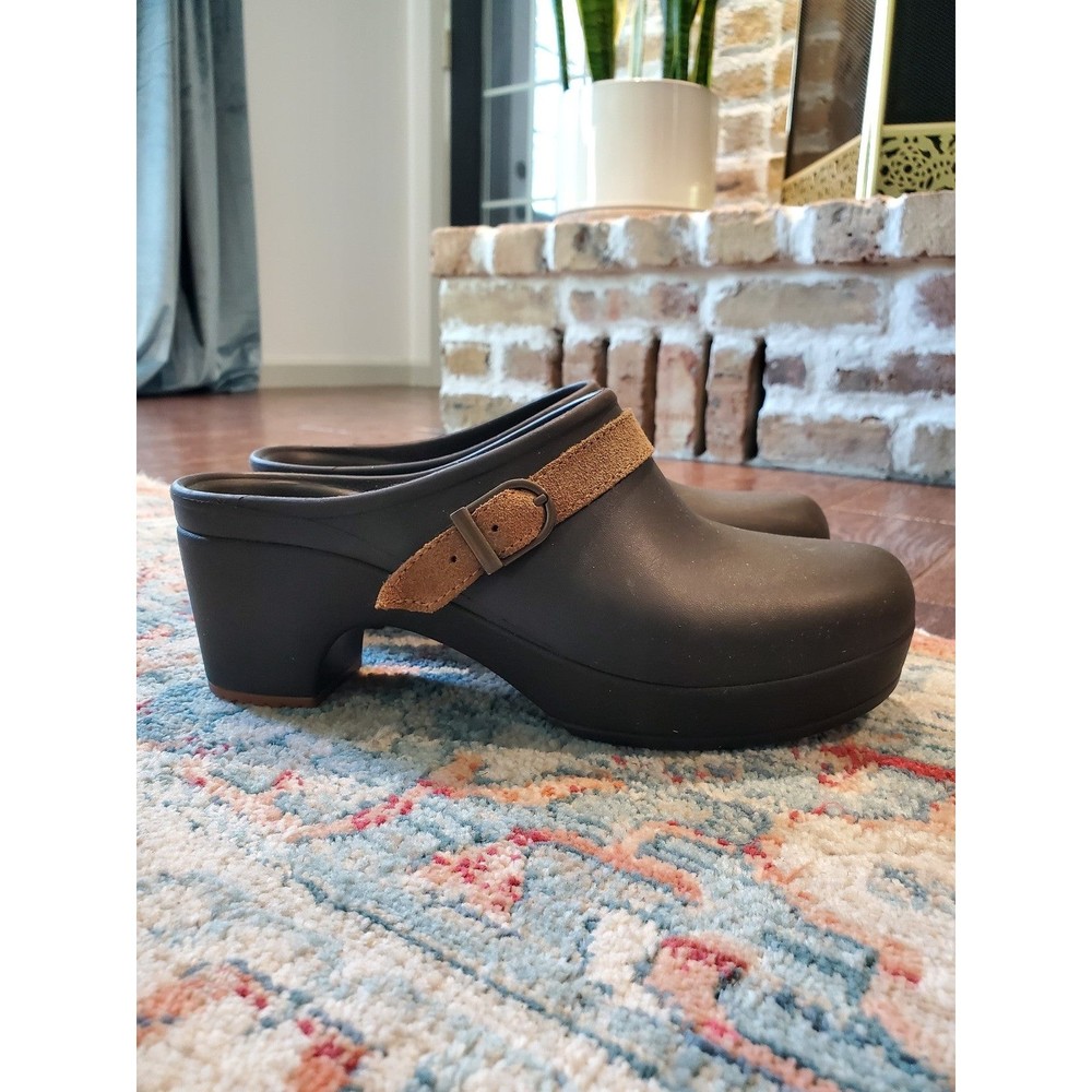 Crocs Dual Comfort Sarah 203631 Brown Closed Chunky Heel Womens Mules - SZ 7